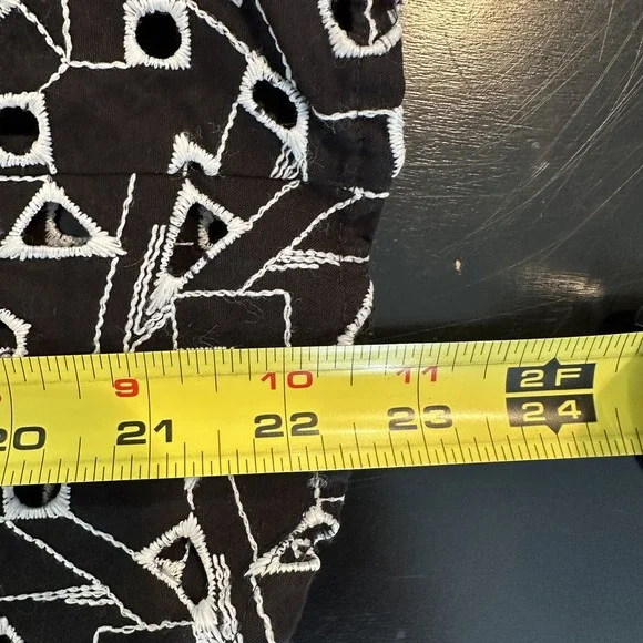 Samuel‎ Dong Shirt Womens Small Black White Sheer Embroidered Geometric Top - Picture 9 of 9